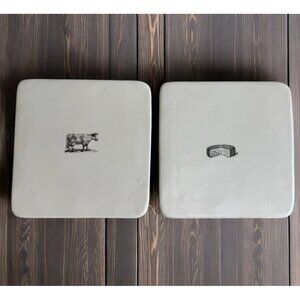Rae Dunn Cow and Cheese Trivets Plates by Magenta Rare Retired Set of 2